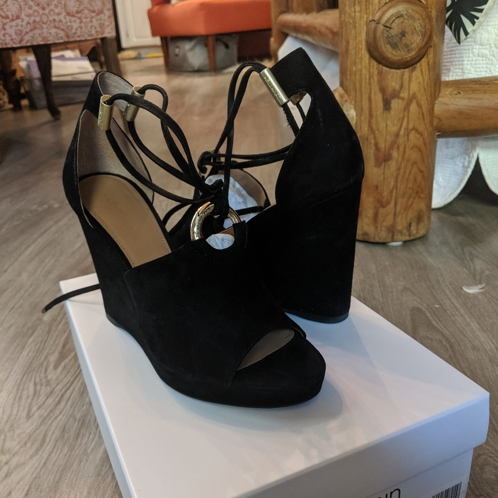 Calvin Klein wedge sandal black suede